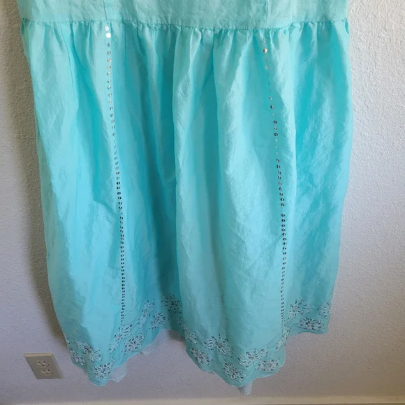 Ann Taylor Loft Sundress Layered Blue Cotton Sequin Embroidered Dress Size 14 - Picture 3 of 5